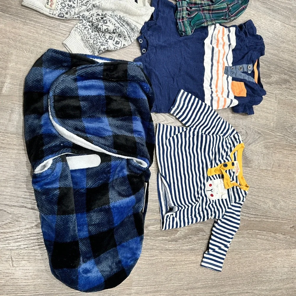 Baby Boy 6M Bundle Lot IKKS Sweater DPAM North 6 months Kids Shirt Plaid Swaddle
